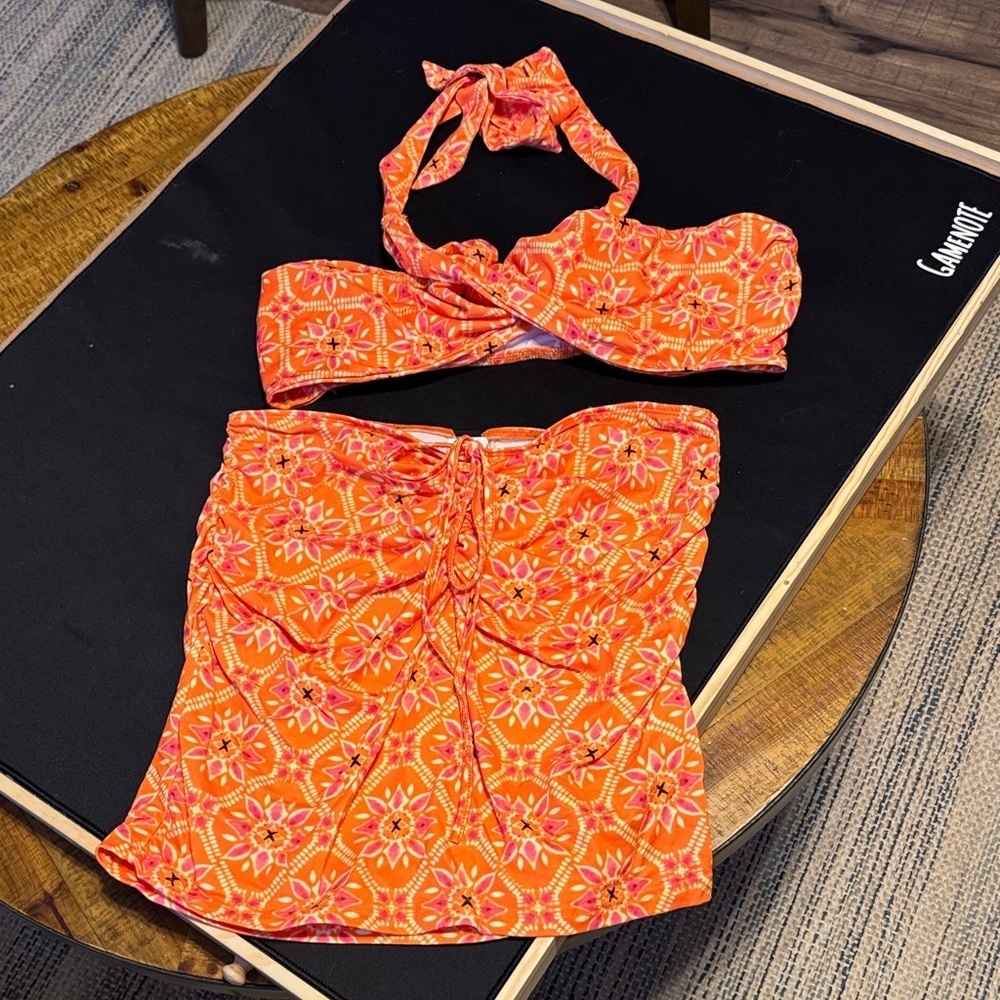 SHEIN Orange Floral Skirt Set
